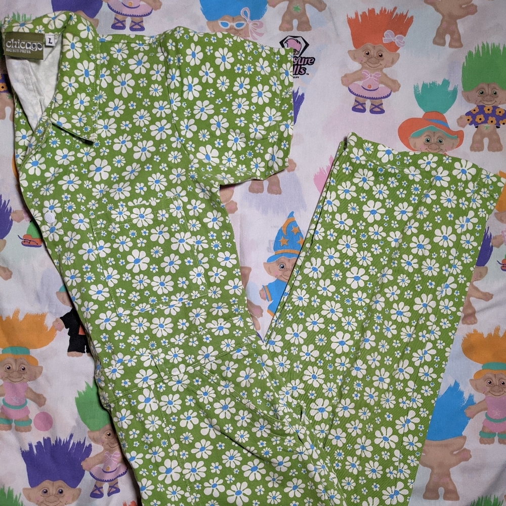 big bud press green lazy daisy jumpsuit size large